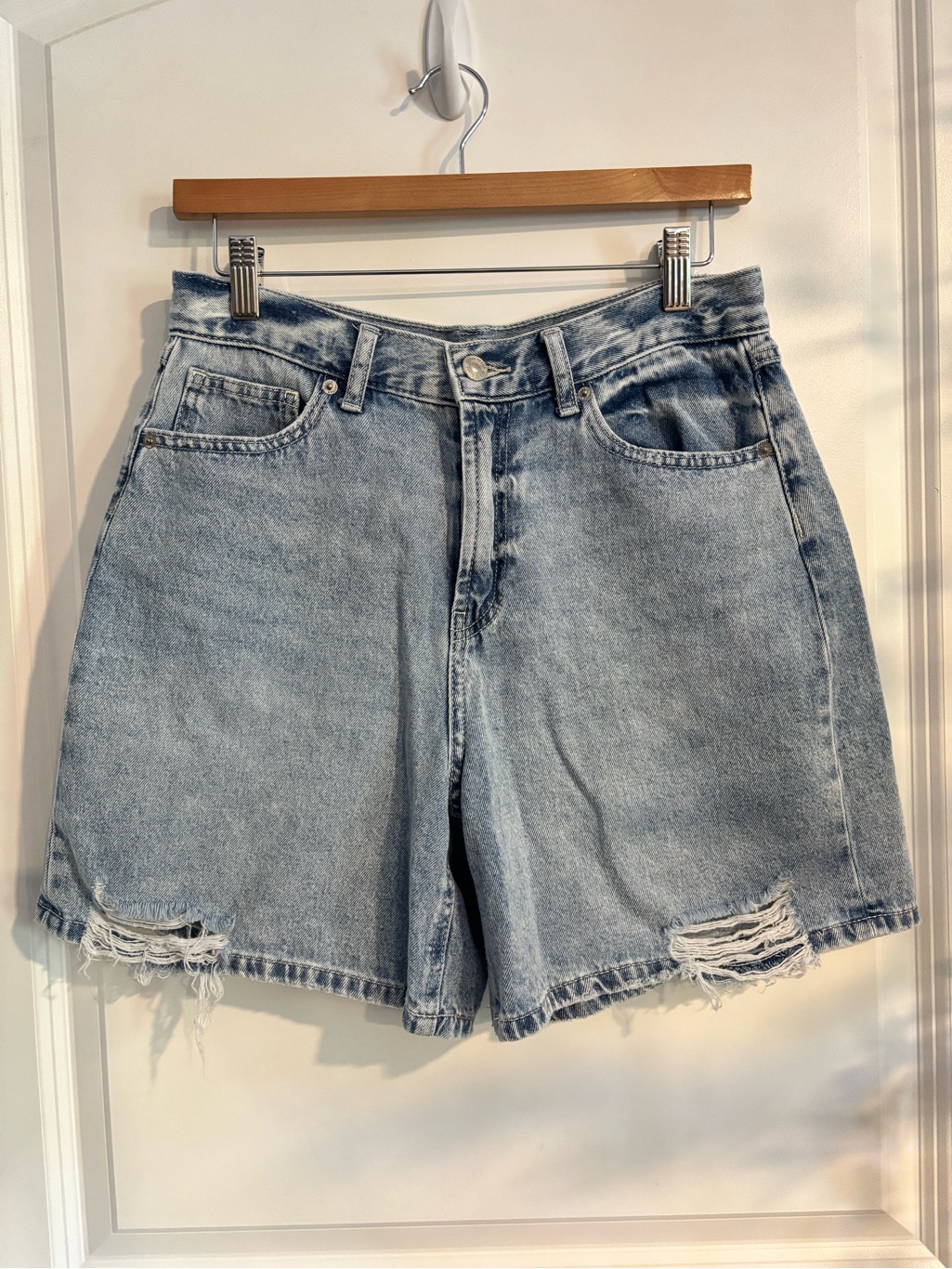 Rewash Distressed High-Rise Denim Shorts